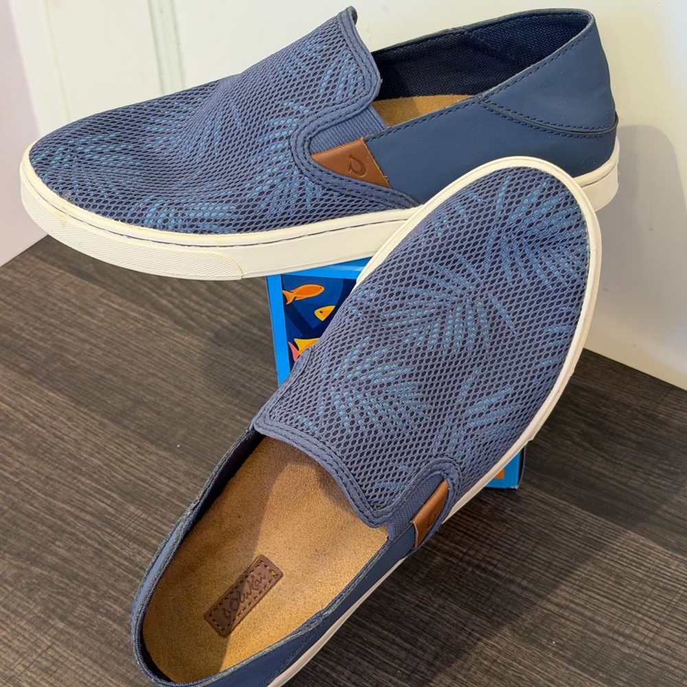 Olukai Pehuea Women's Blue Palm Mesh Slip On Sneakers Size 8 - Picture 6 of 13